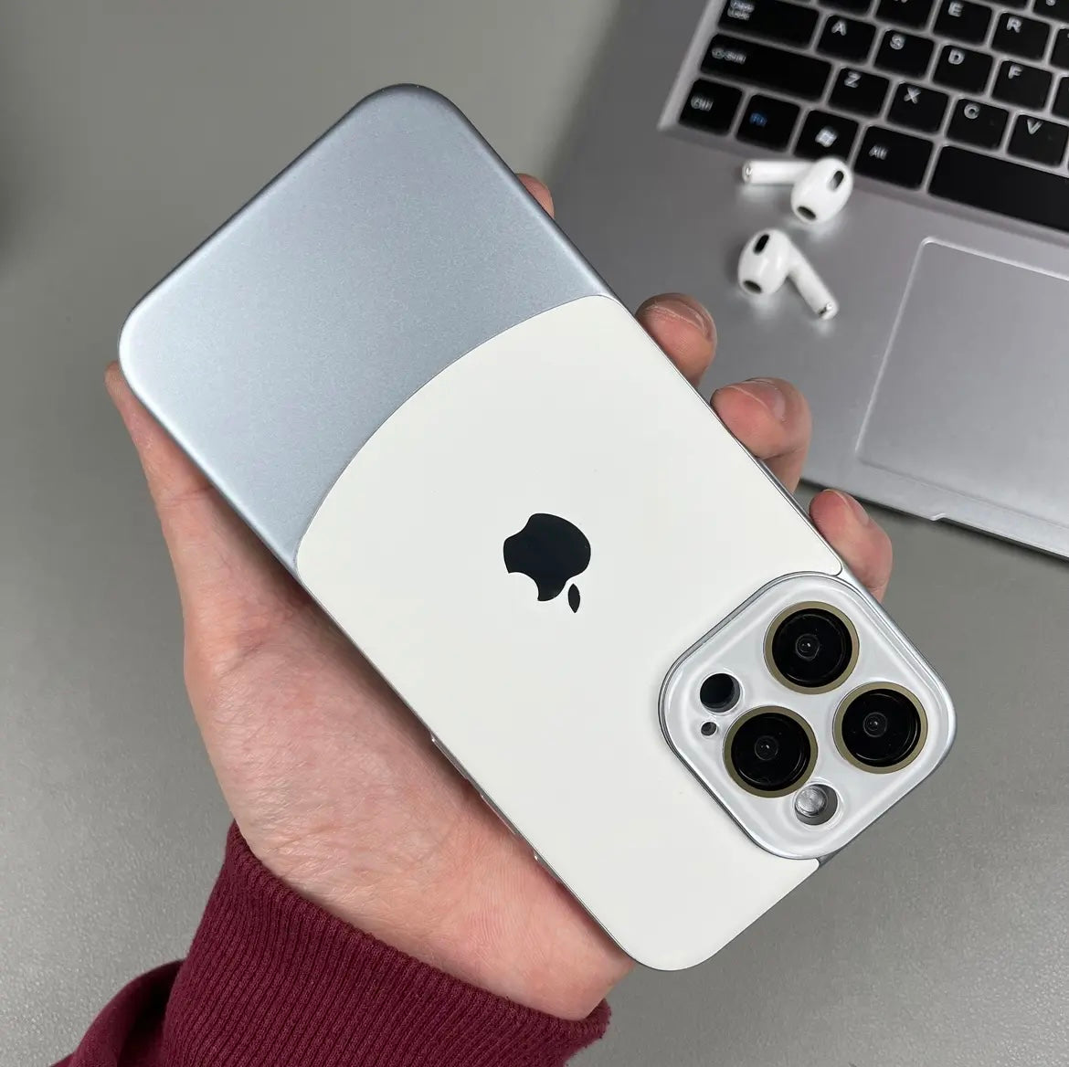 iPhone 12 Series Two-tone leather acrylic lens protective case