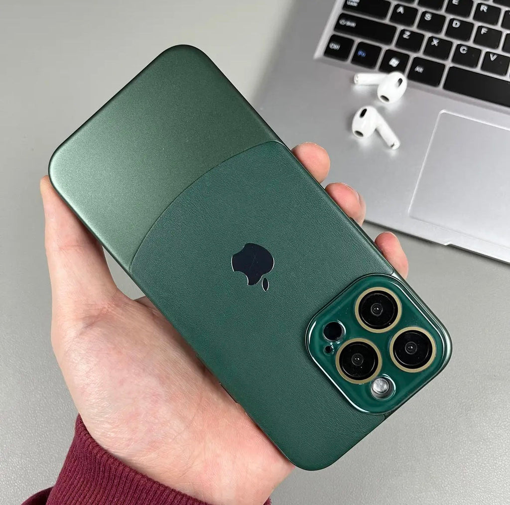 iPhone 12 Series Two-tone leather acrylic lens protective case